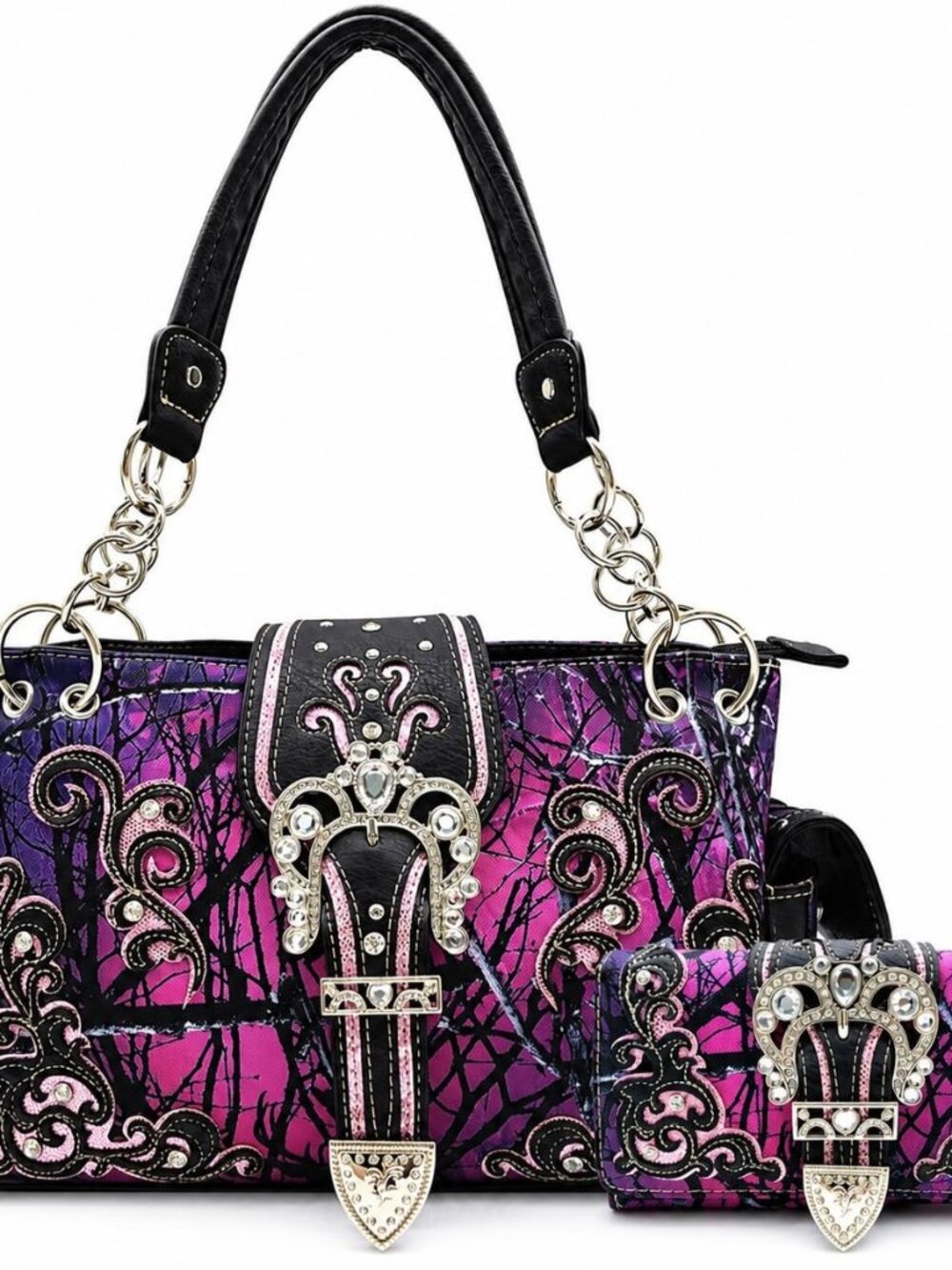 Western Trendy Camouflage Purse Country Handbag and Wallet Set for Women